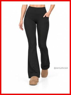 Womens Fleece Lined Flare Yoga Pants Tall 33 35 Inseam 3 Pockets